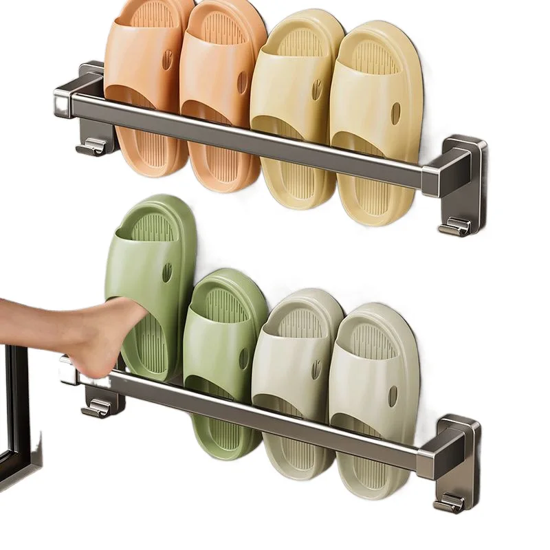 Gray Towel Rack Punch-free Wall-mounted Multi-layer Rod Storage Rack Bathroom Towel Bar Toilet Toilet Storage