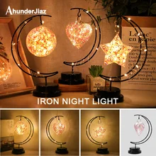 

LED Moon Wrought Iron Night Light Line Rattan Handmade Bedside Atmosphere Night Light Home Decoration Sleeping Lantern Light