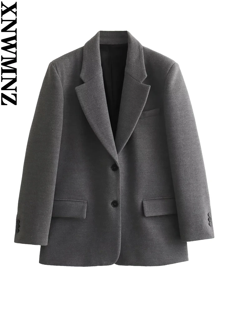 

XNWMNZ женский модный 2023 наплечный прямой Блейзер Женский Ретро лацкан с длинным рукавом карманом Универсальный женский костюм пальто