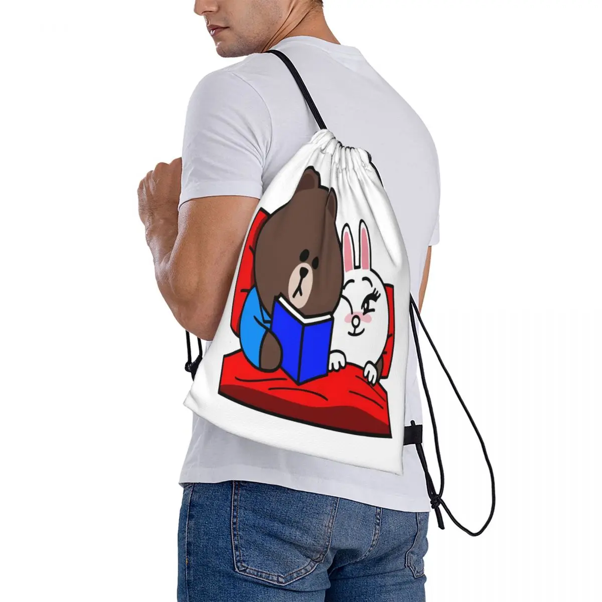 Cute Brown And Cony Bedtime Story Drawstring Bag Backpack shoe bag travel bag camping custom bag name