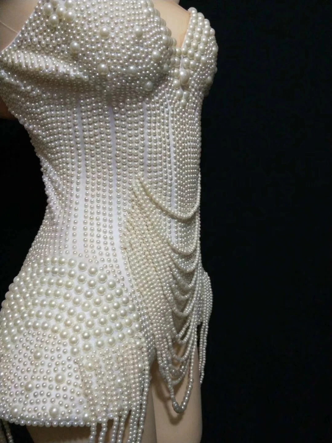 Beaded Pearls Women Birthday Party Bodysuits Mesh Jumpsuits Nightclub Singer Dancer Performance Drag Queen Stage Wear dance dress women costume set