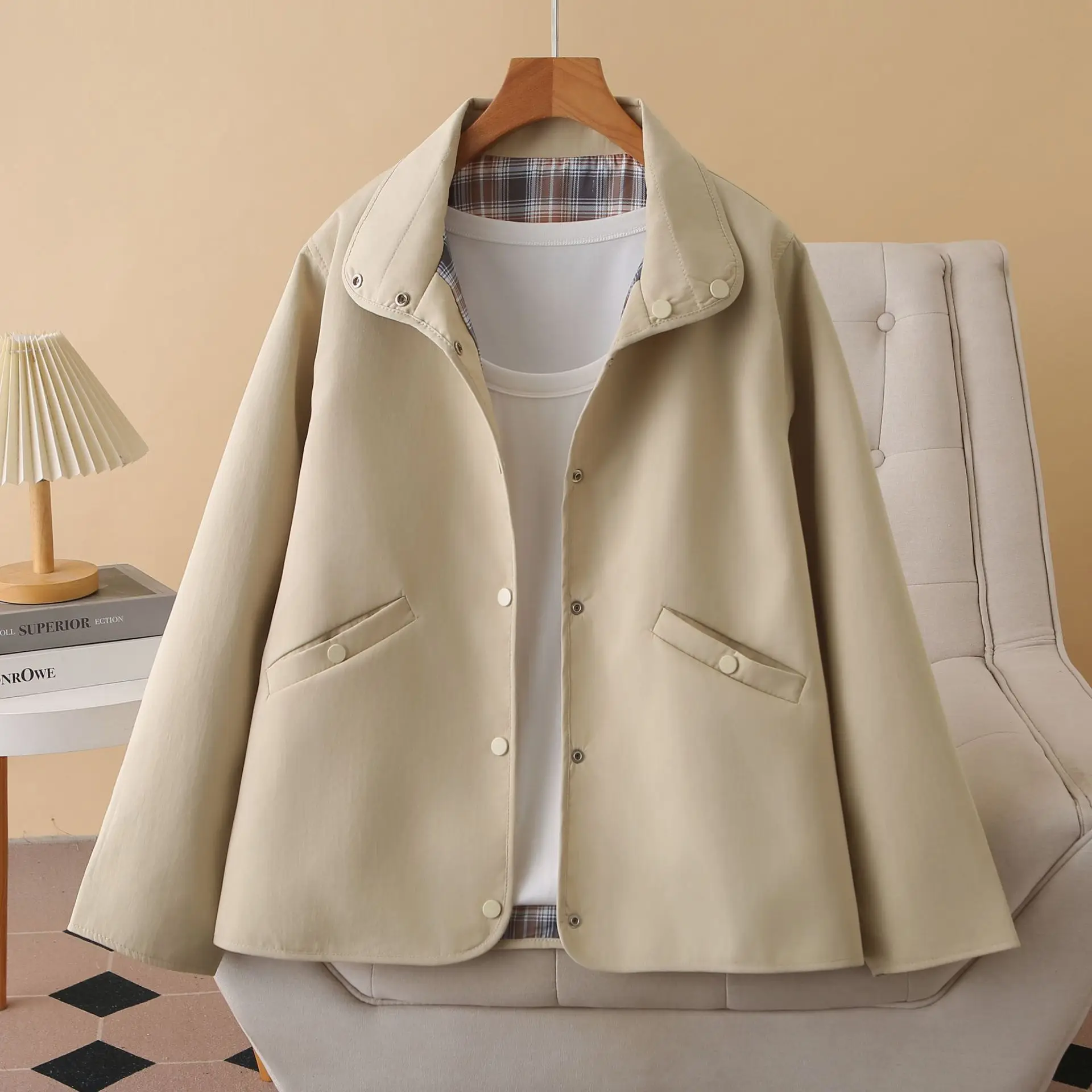 XXXXL Fashion Plus Size Women's Jacket New Autumn Stylish Windbreaker Wear On Both Sides Casual Coats