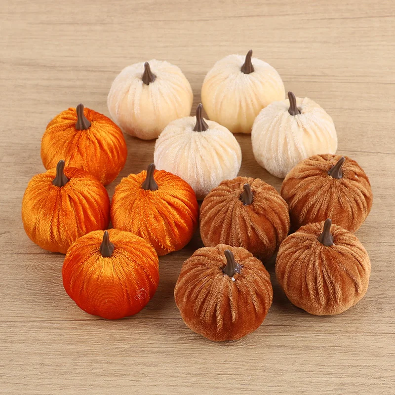 Thanksgiving Flannel Pumpkin Model Artificial Pumpkins for Halloween Party Table Decoration Autumn Fall Home DIY Craft Wreath
