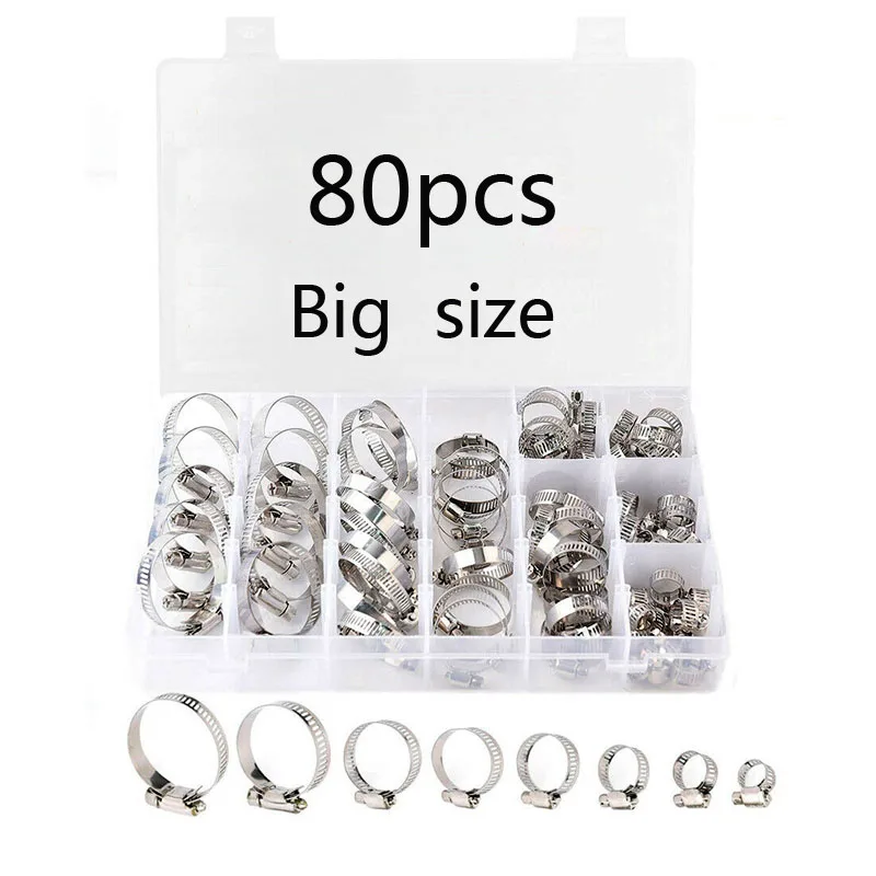 

60/75/80pcs Multi Size 8mm-38mm Stainless Steel Hoop Clamp Hose Clamp Stainless Steel Set automotive pipes clip Fixed tool