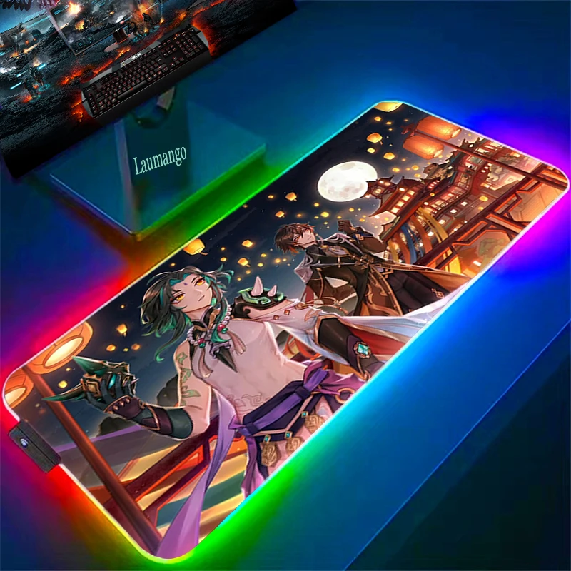 Офисный коврик Genshin большой RGB компьютерный для мыши Xl игровые коврики игровой