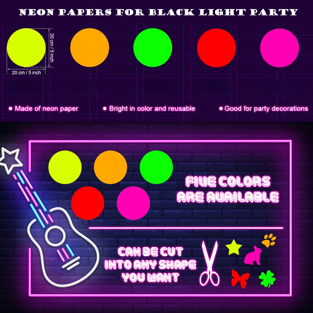 25-Sheet Neon Cardstock Paper Pack - Glow In The Dark UV Reactive For Party Decor