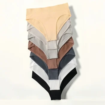 1Pc Briefs High Rise Panties Women Female Underpants Solid Color Seamless Underwear S-XXXL Sexy Lingerie Comfort Intimates