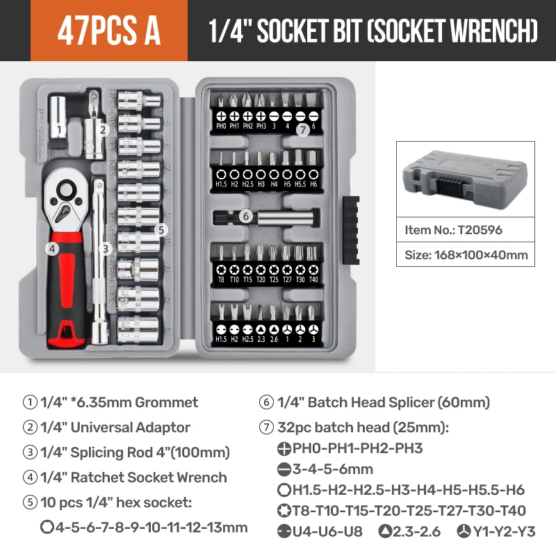 Apollo 1/4" Drive Quick-Release Ratchet & Bit Set, Cr-V Steel w/ Phillips/Slotted Screwdrivers for Auto Repair & Hand Tools image 8