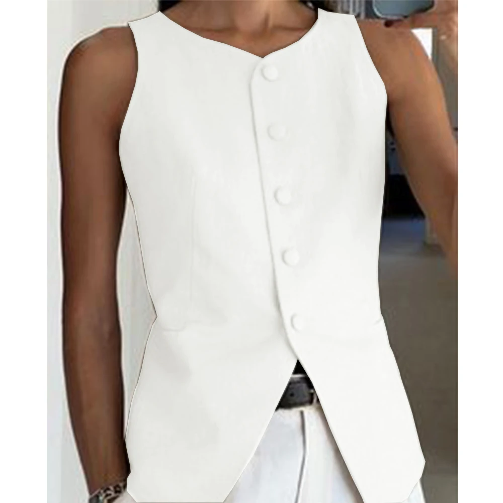 Dress Vests Womens Vests Top O-Neck Sleeveless Single-Breasted Soft And Comfortable Fashion Female Gilet For Casual Daily Suit Vest Top