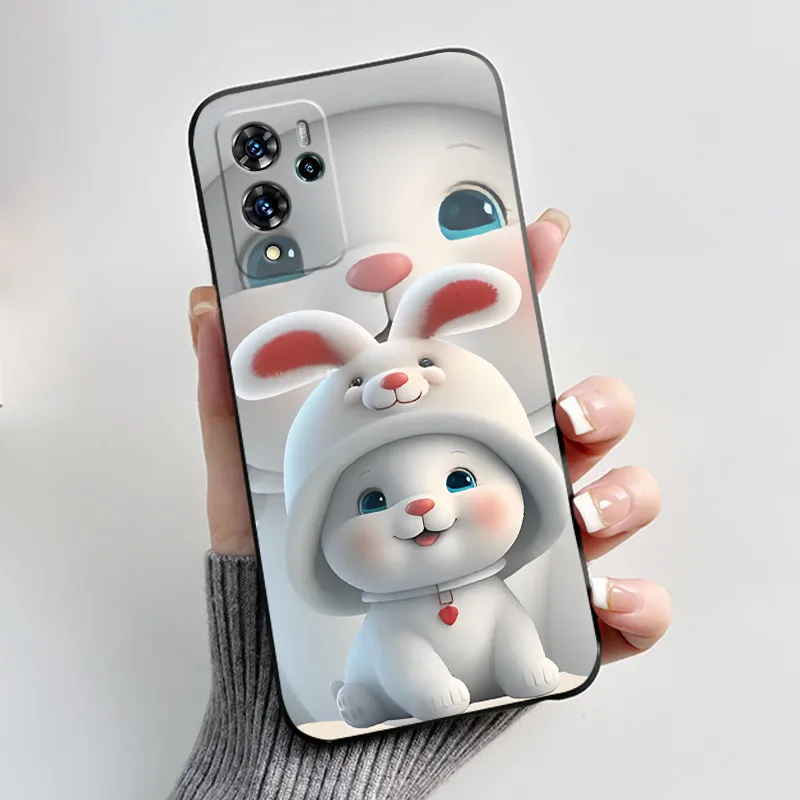 Aesthetic Pattern Black Silicone Phone Case - Love, Goldfish, & Rabbit Design, Shockproof Protection