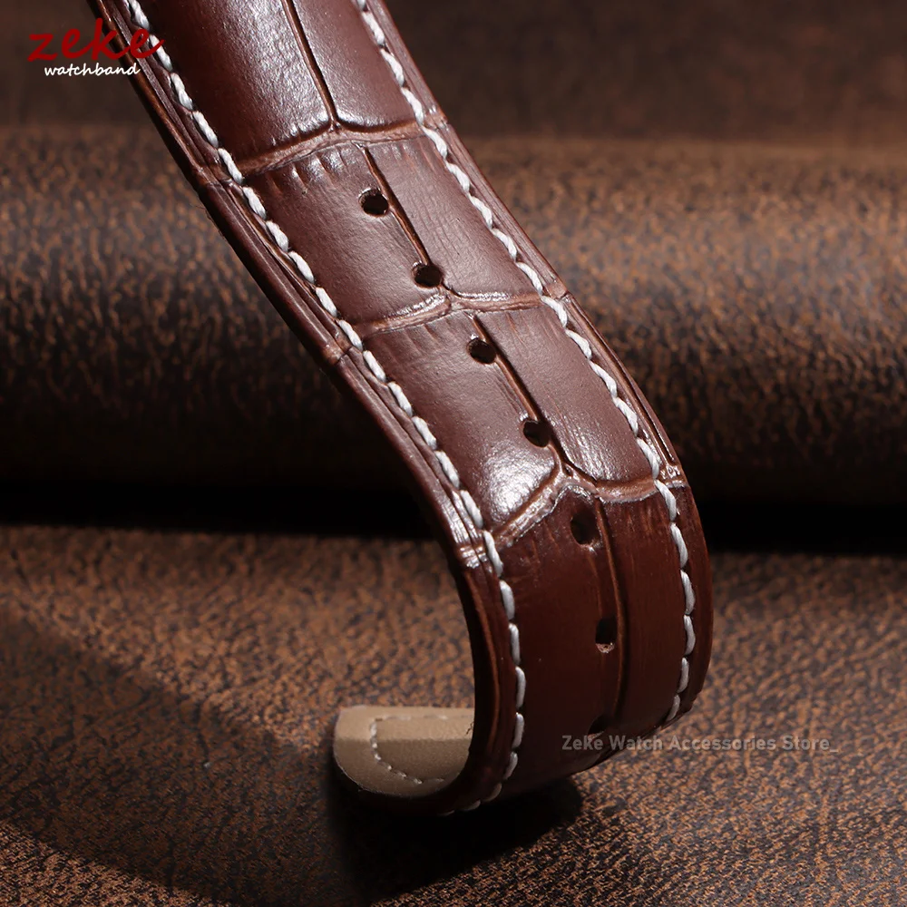 Elegant Genuine Leather Watch Band with Butterfly Clasp and Gift Box