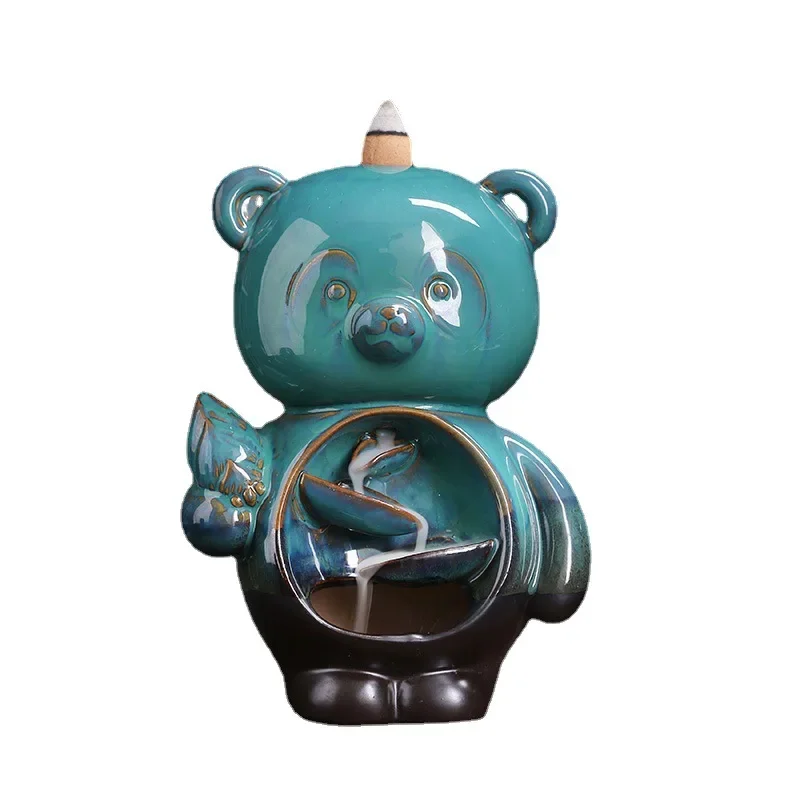 작은 곰 세라믹 향로, 수공예 향 거치대, 역류 향 버너, 행운의 홈 장식, 데스크탑 장식, 1pc