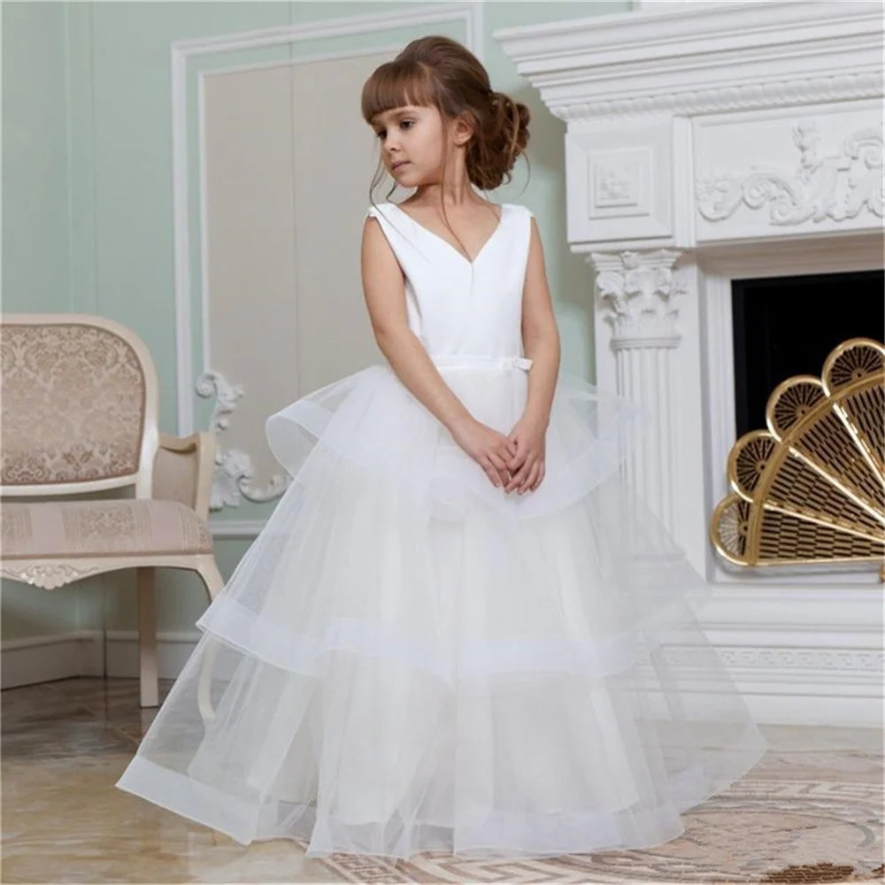 

Flower Girl Dresses Sleeveless Tulle Little Kids Satin First Communion Dresses for Birthday Evening Party Pageant Banquet Gown