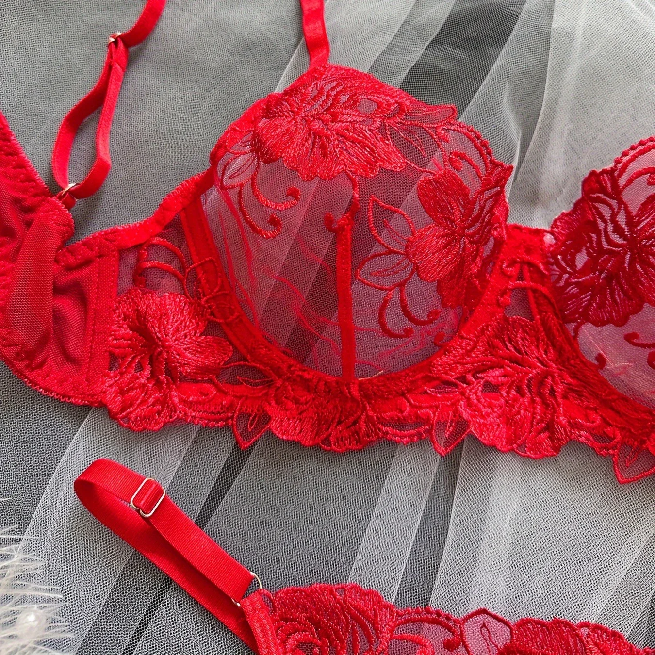 Flower Mesh Embroidery Lingerie Set 6