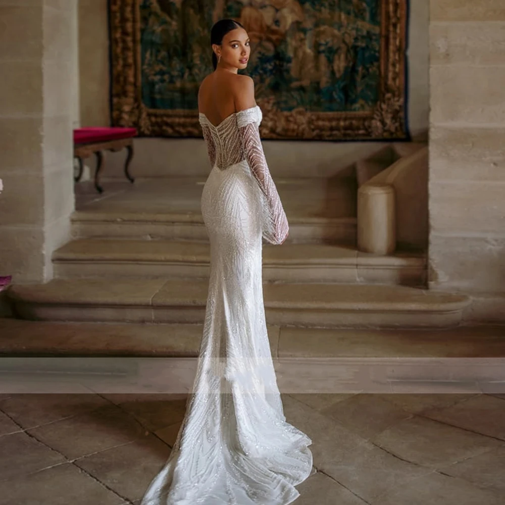 Modern Elegant Wedding Dresses Off The Shoulder Bridal Gowns With Detachable Train Lace Appliques Vestidos De Novia Customized 2
