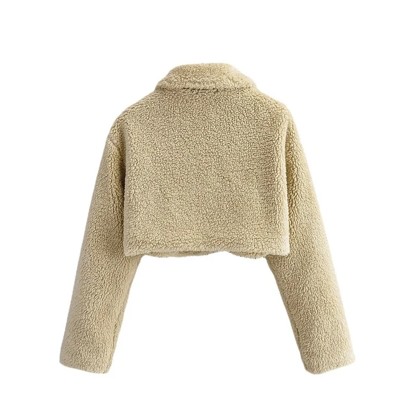 New 2024 Women's Autumn and Winter Street Style Lamb Wool Thickened Cropped Top Slim Slimming Lapel Single-breasted Jacket