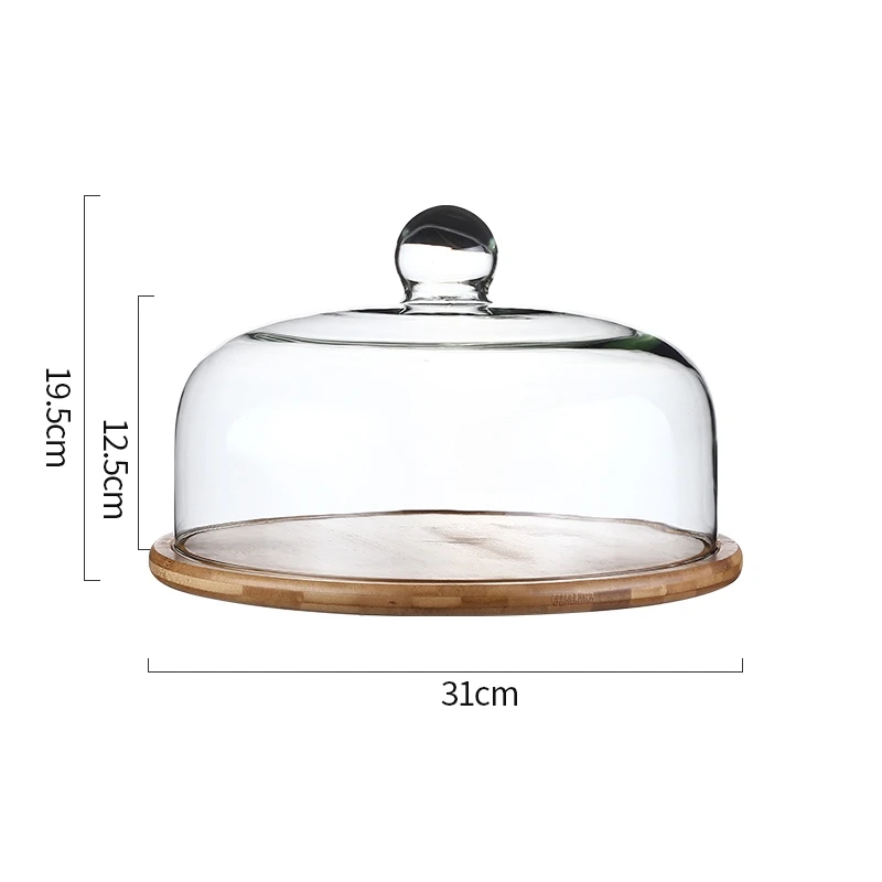Simple Wooden Cake Stands Glass Cover Bread Pastry Dessert Plate Home Kitchen Tools Fruit Display Snack Trays