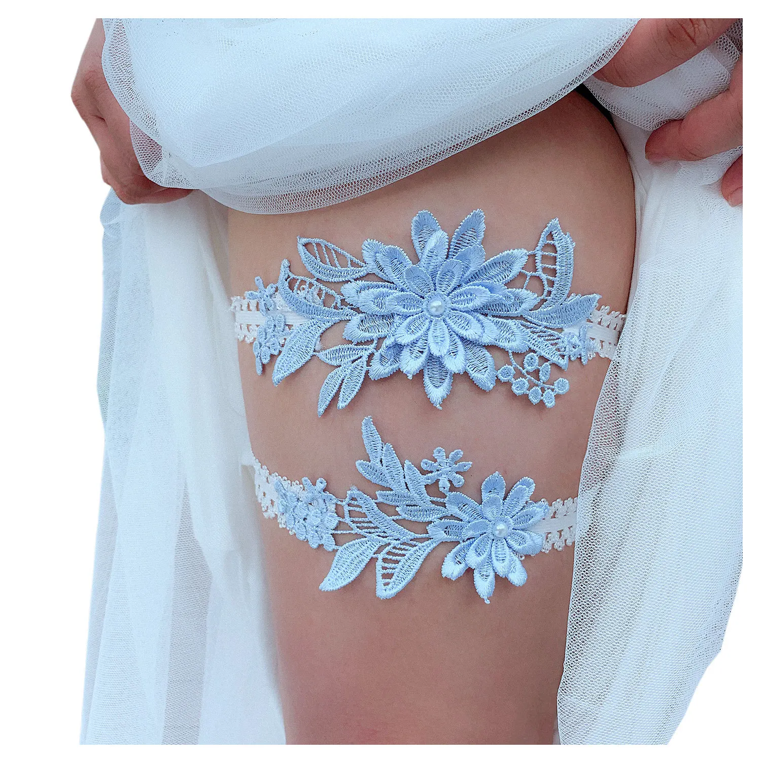 Blue Lace Bridal Garter Lace Wedding Garter Elegant Bridal Shower Gift Women Thigh Ring Leg BY26 bridal garter belt