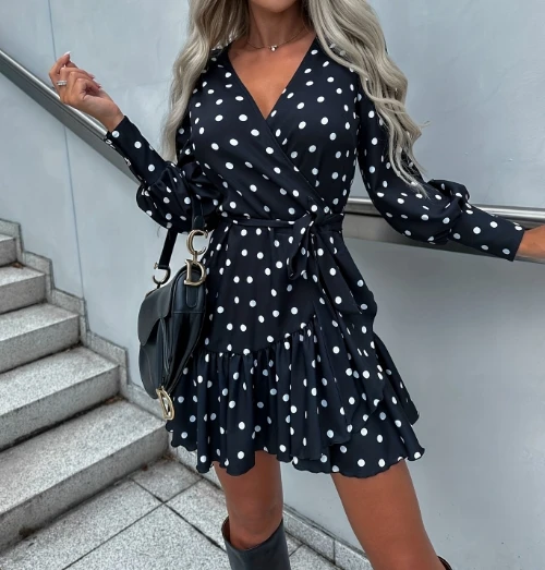 

2023 Women's Hot Selling New Popular Casual Fashion Large Print V-Neck Hem Irregular Dress In Stock