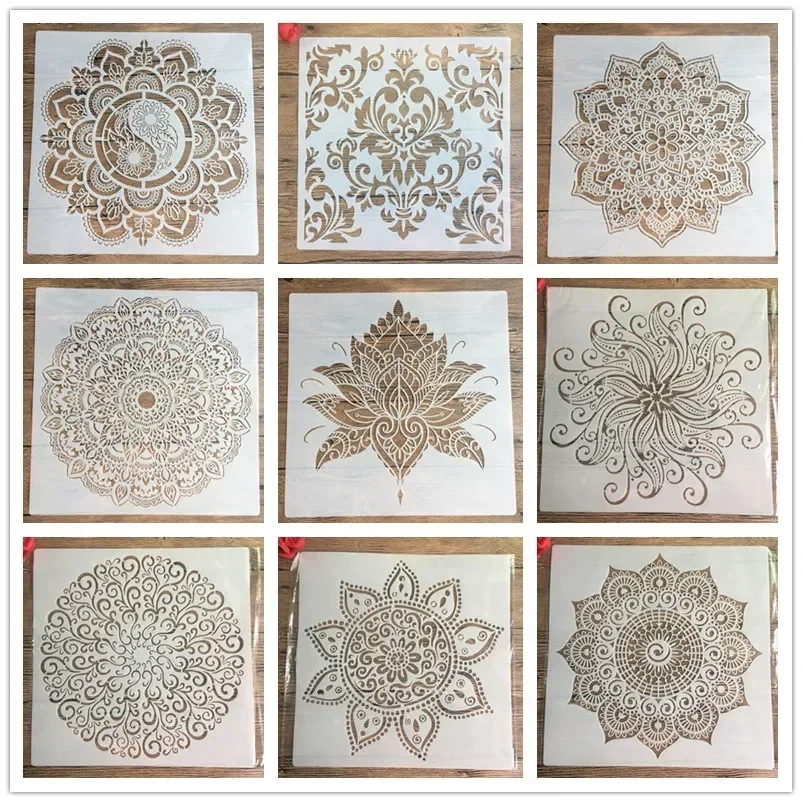 스텐실 페인팅 DIY 공예 만다라 몰드, 목재 패브릭 벽 엠보싱 종이 카드, 사진 스탬프 앨범, 30x30cm 크기, 신제품