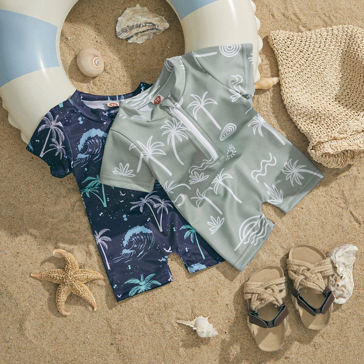 ma&baby 0-3Y Newborn Infant Toddler Baby Girl Boy Swimwear Coconut Tree Print Swimsuit Summer Beachwear Bathing Suit