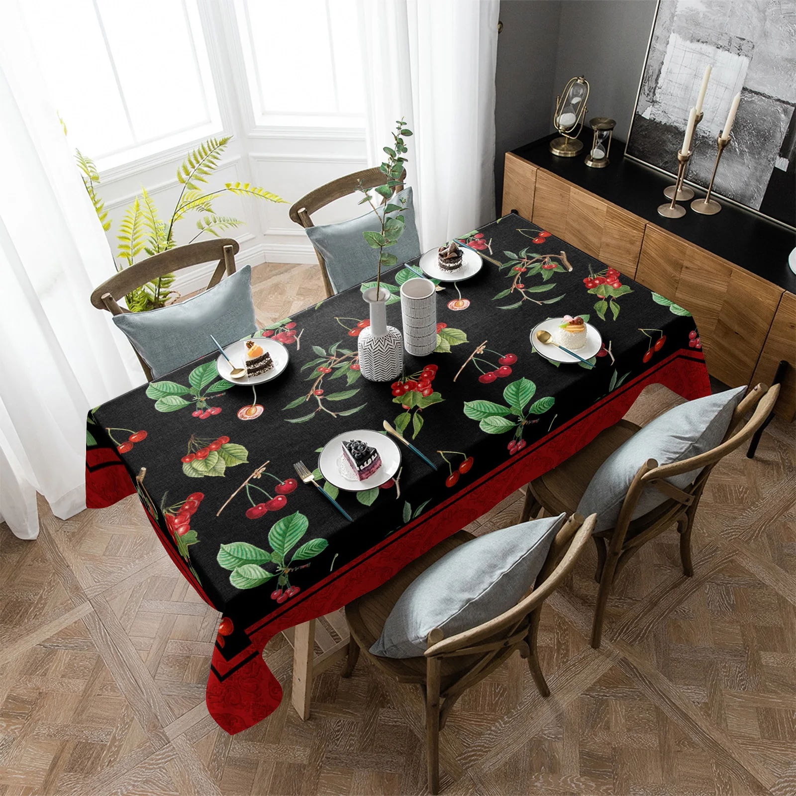 

Водонепроницаемая скатерть в виде вишни, прямоугольное украшение для кухонного стола в винтажном стиле, растения, фрукты