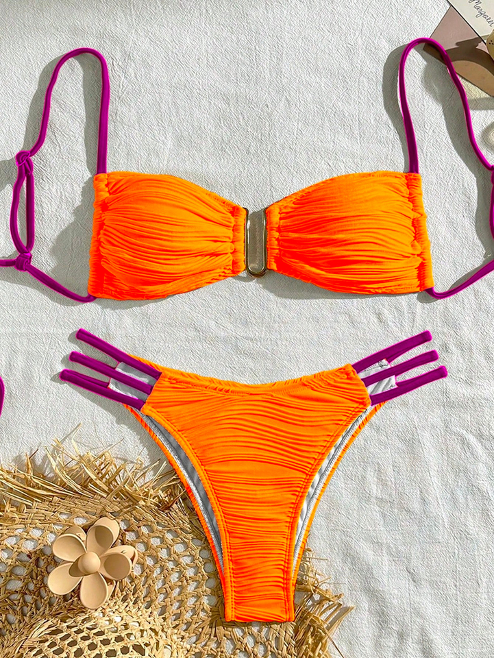 bikini european and american new solid color splicing swimsuit split swimsuit women