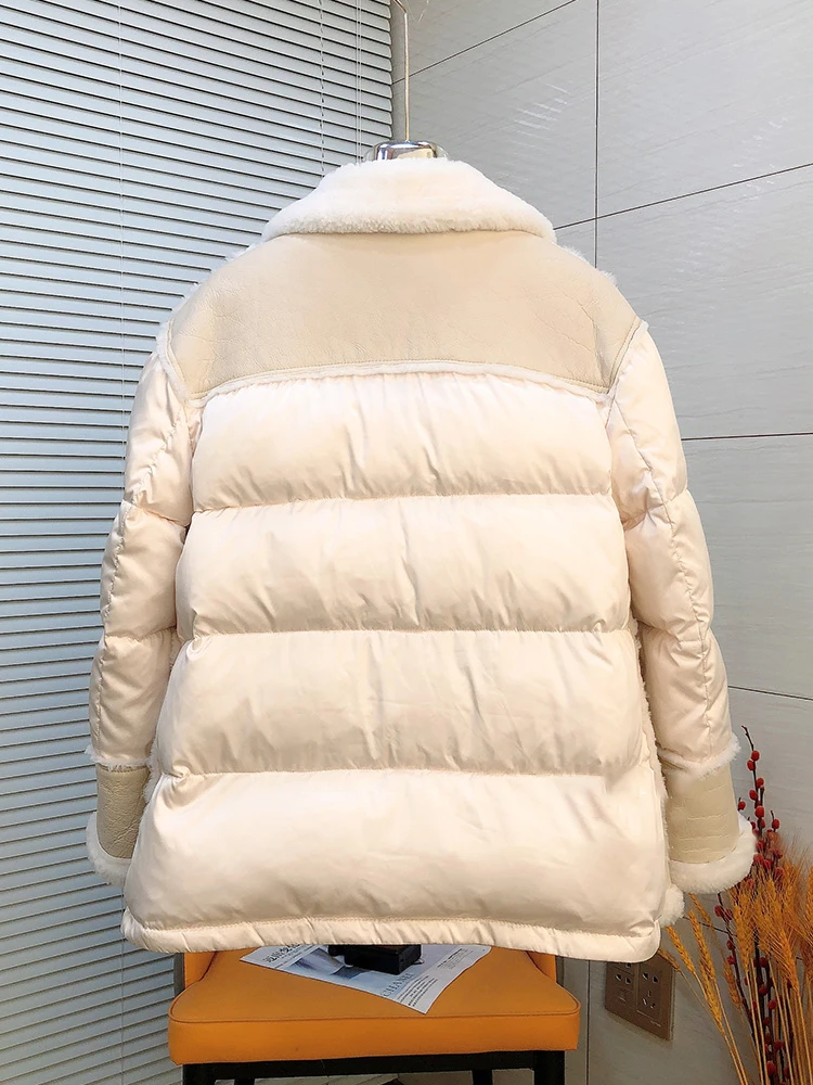 2024 Women Winter Warm Real Natural Merino Sheep Fur Coat Goose Down Jackets Thick Coat Female Outwea Puffer Jackets