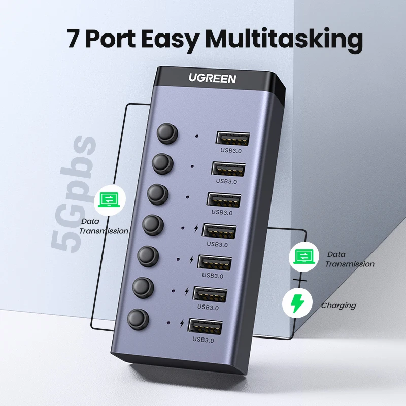 UGREEN USB C Hub 5Gbps 7 Ports USB3.0 Splitter with Individual OFF/ON Switch LED Indicator  for PC Laptop MacBook Pro/Air 2
