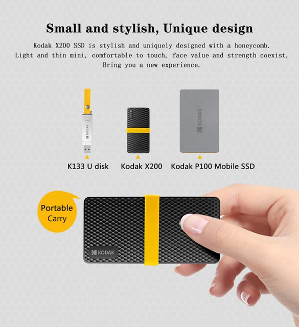 Kodak X200 Portable SSD 2TB 1TB USB 3.1 Type C External Drive Hard