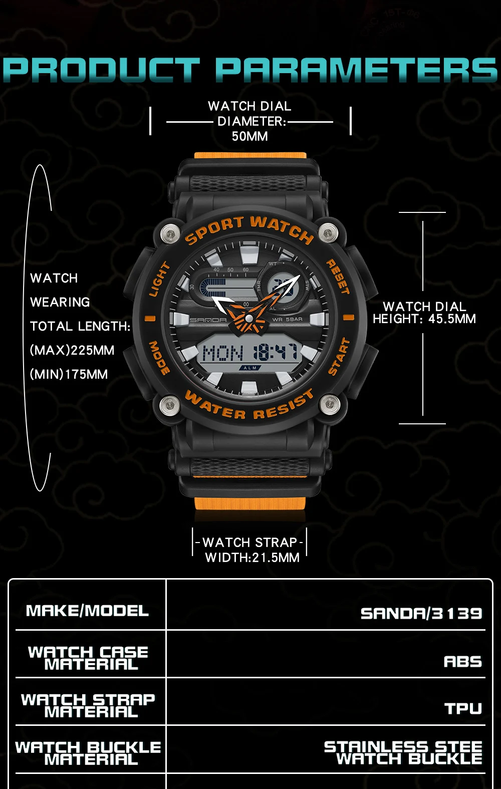 SANDA Fashion Men Sports Watches Professional Military Digital LED Army Dive Watch Casual Electronics Wristwatches Relojes 3139