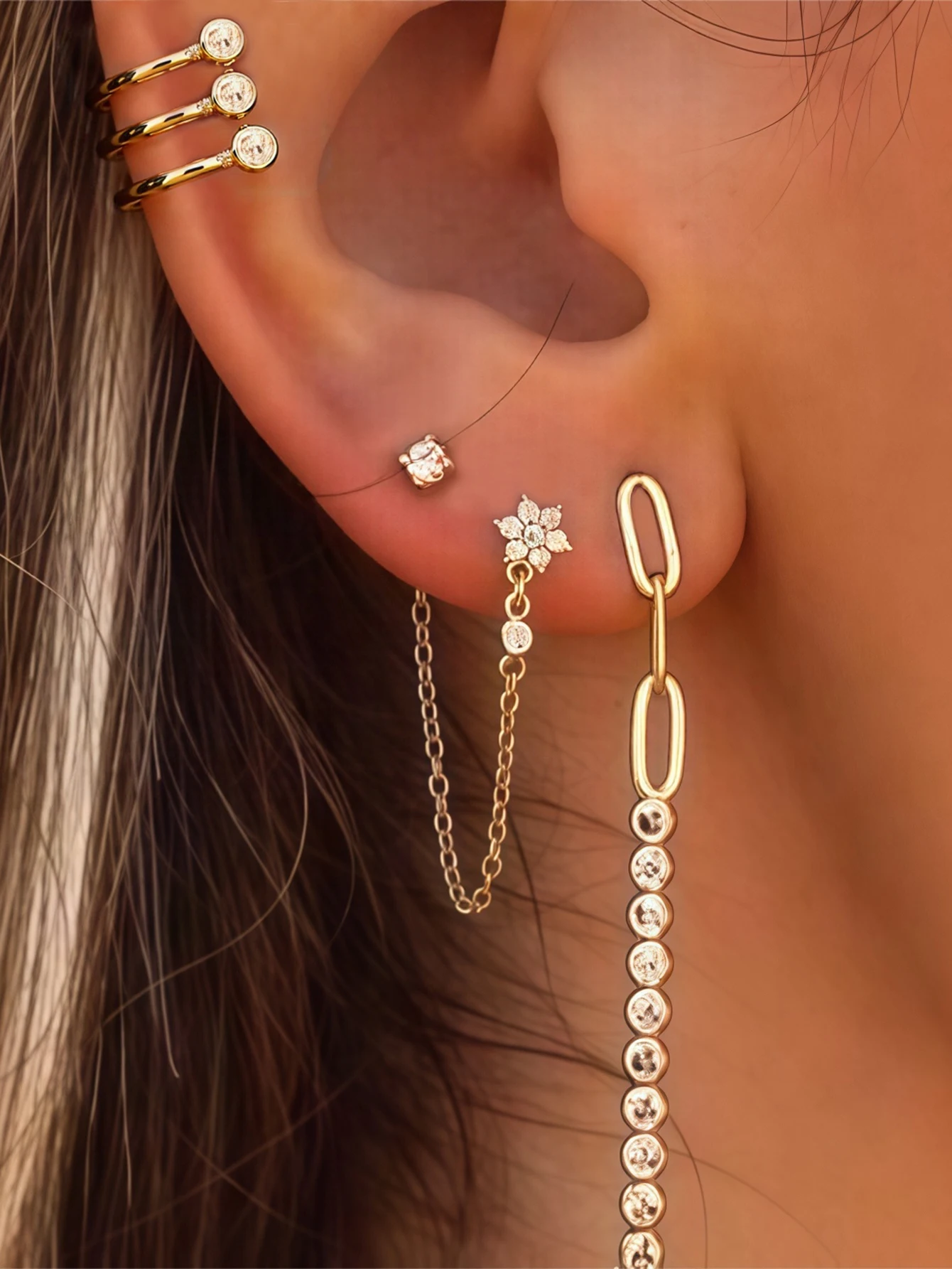 4pcs Elegant Cubic Zirconia Tassel Earrings