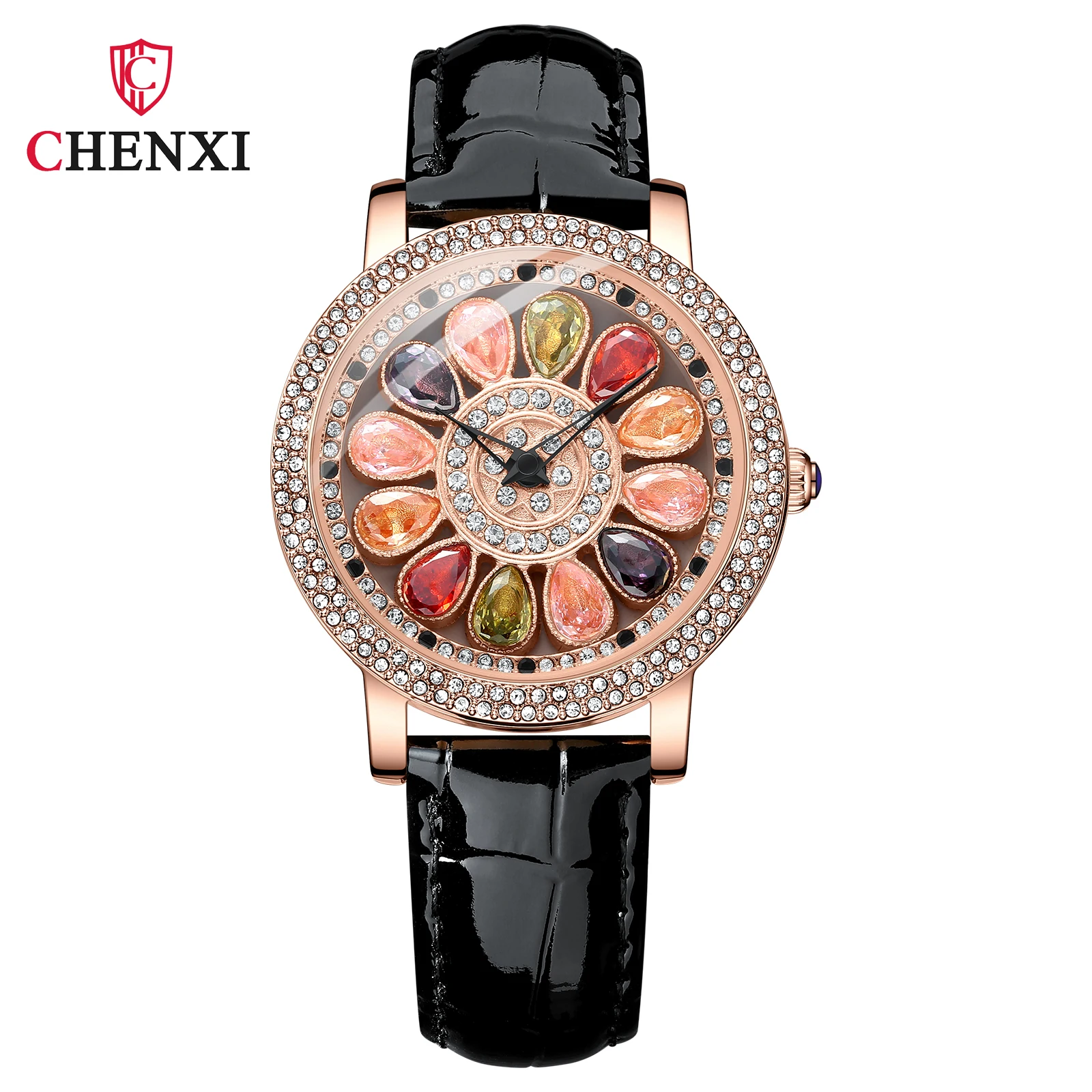 CHENXI Simple Casual Ladies Dress Wrist Watches Rose Gold Watch For Women Crystal Diamond Leather Women Watches Waterproof Clock