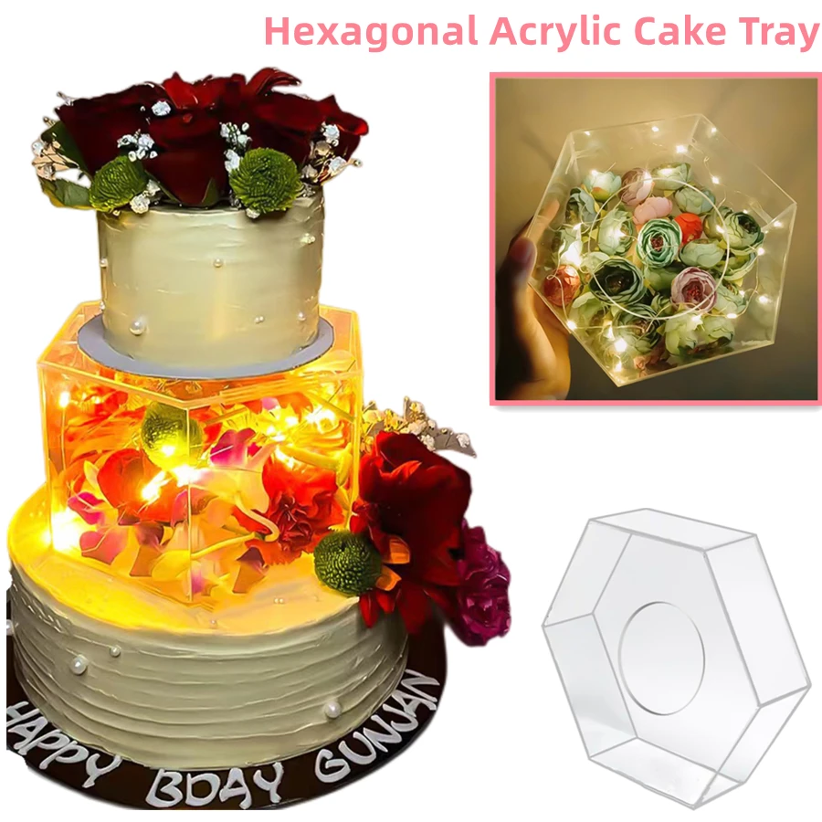 Cake Stand Dessert Stand Hexagonal Transparent Acrylic Cake Display Board Refillable Cake Trays Stand Dessert Box DIY Decoration Base