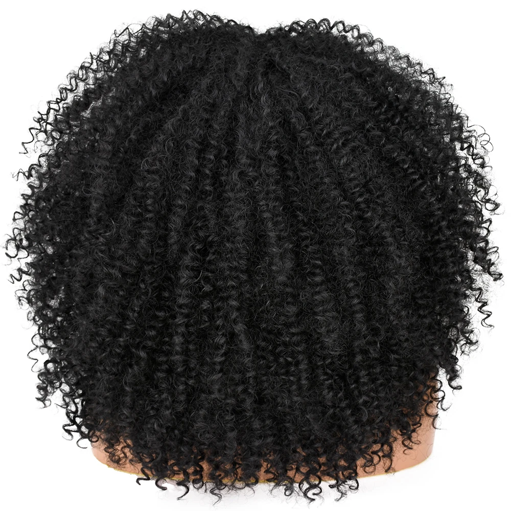 Peruca afro encaracolada com arranca para mulheres negras, afro curto, pervertido, sintético, resistente ao calor, fofo, peruca preta, festa diária