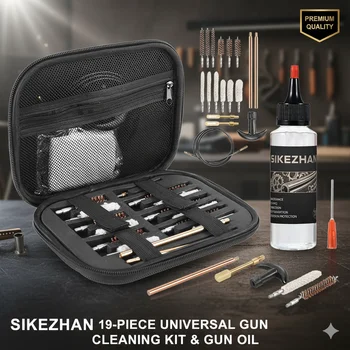Kit di Pulizia Universale per Attrezzatura da Caccia 19 Pezzi + Olio di Manutenzione 60ml: Cura Completa dell'Attrezzatura, Spazzole per Canne, Lubrificante