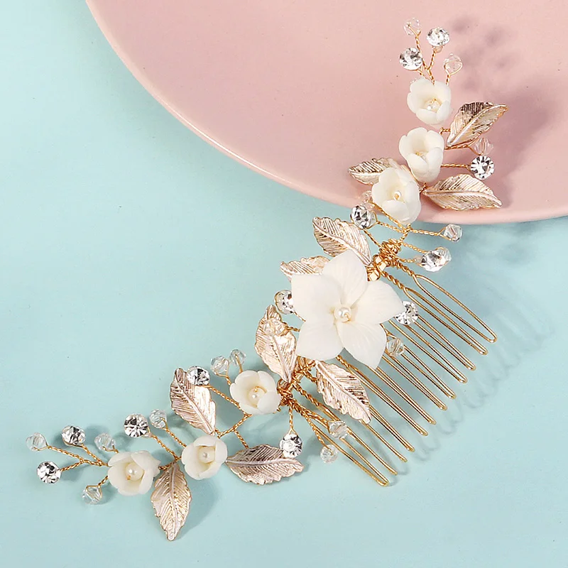 Gold Color Hair Comb Pearl Rhinestone Wedding Hair Accessories for Women