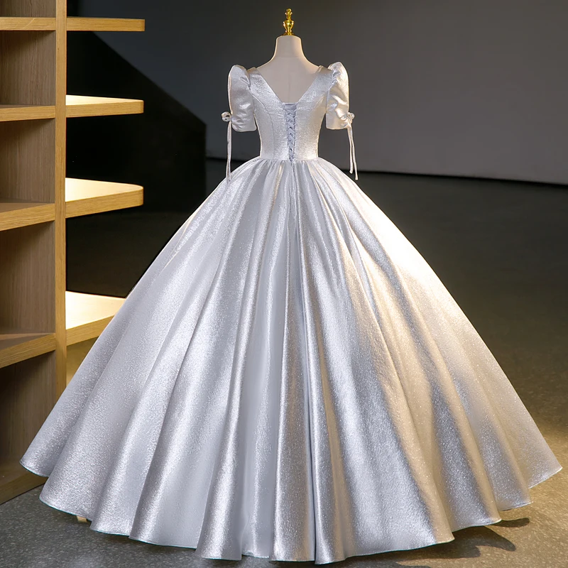 Quinceanera Dresses Sweetheart Ball Gown Brithday Party Silver Pluse Size Short Sleeve Floor Kength