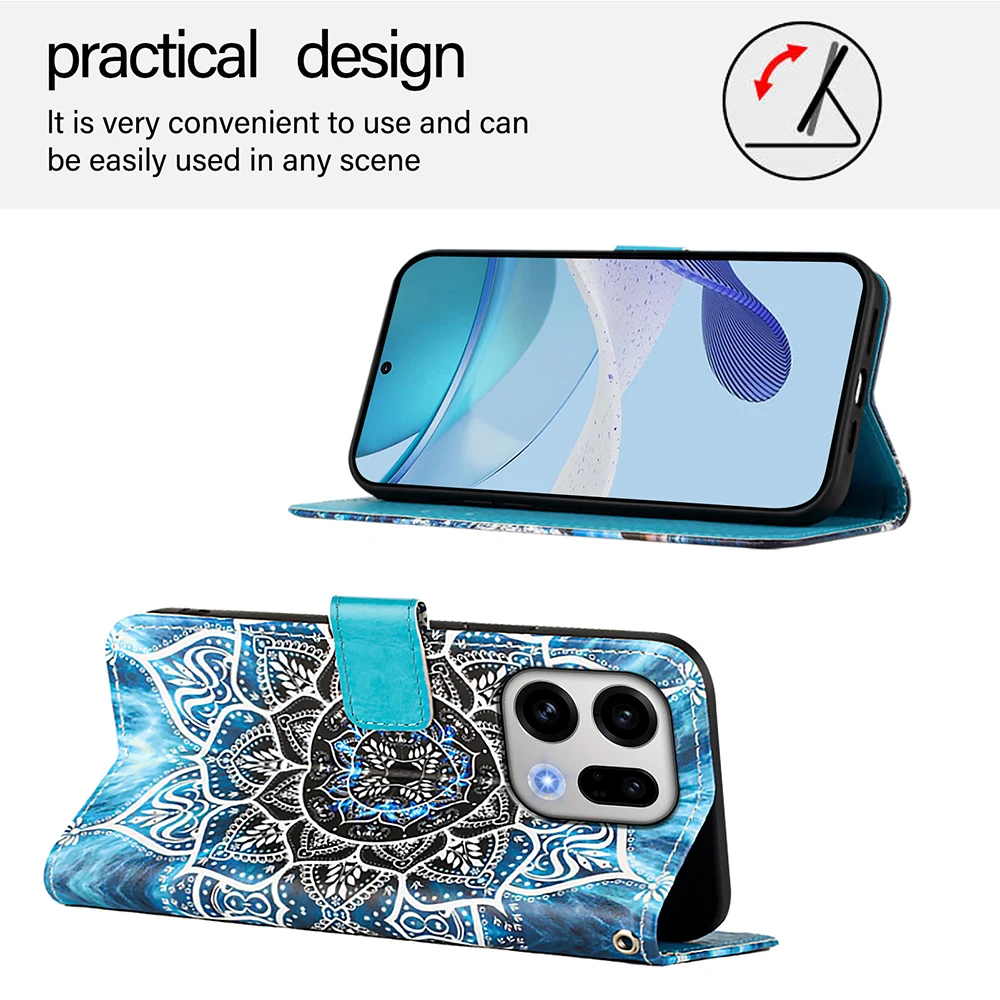 Chic Painted Leather Flip Phone Case with Wallet Stand & Card Slot