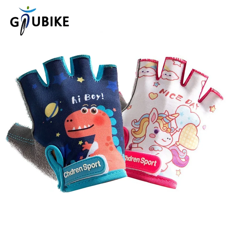 Gants vélo enfants GTUBIKE doigts coupés protection sport cyclisme motifs dinosaure licorne 3-12 ans