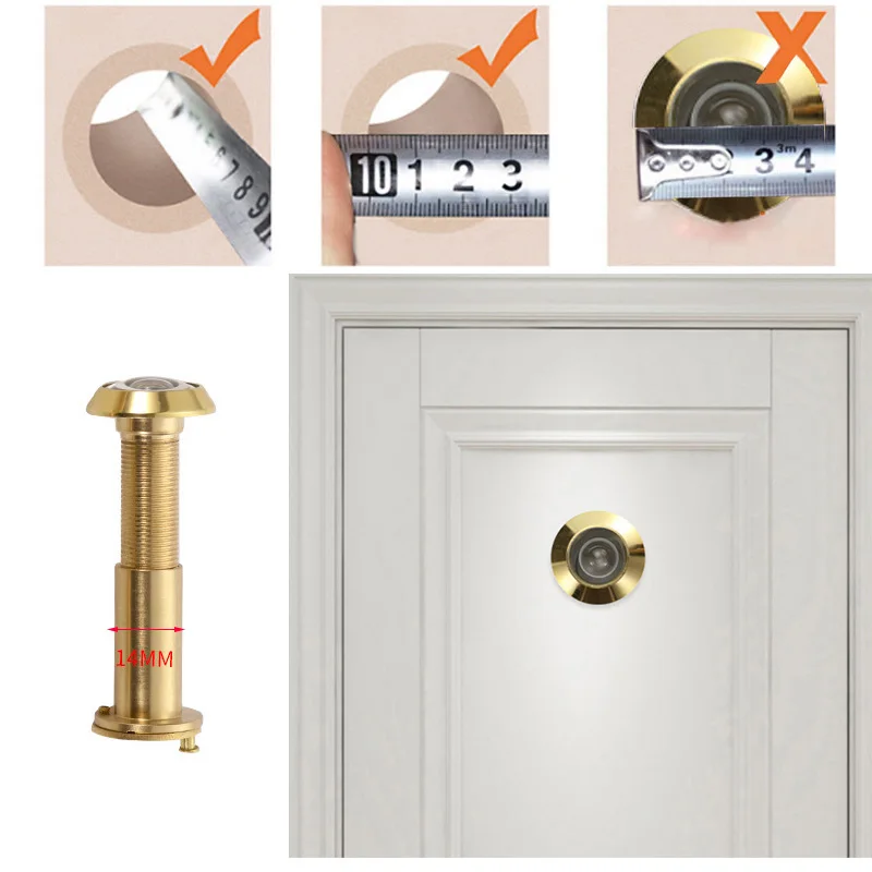 180°/200°/220°Brass Door Peephole Viewers for Home Security 14-24mm Diameter 35-80mm Thickness Gate Hardware