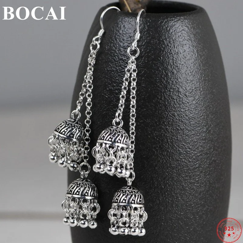 

BOCAI S925 Sterling Silver Ear Drop Fashion Long Tassel Pure Argentum Artistic Elegant Earrings For Women Valentine's Day Gift