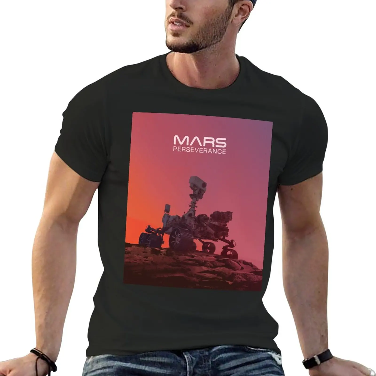 Mars Intenance Rover On Mars - Mars Mission T-Shirt Magliette Nere Abbigliamento Anime T-Shirt In Cotone Da Uomo Anime