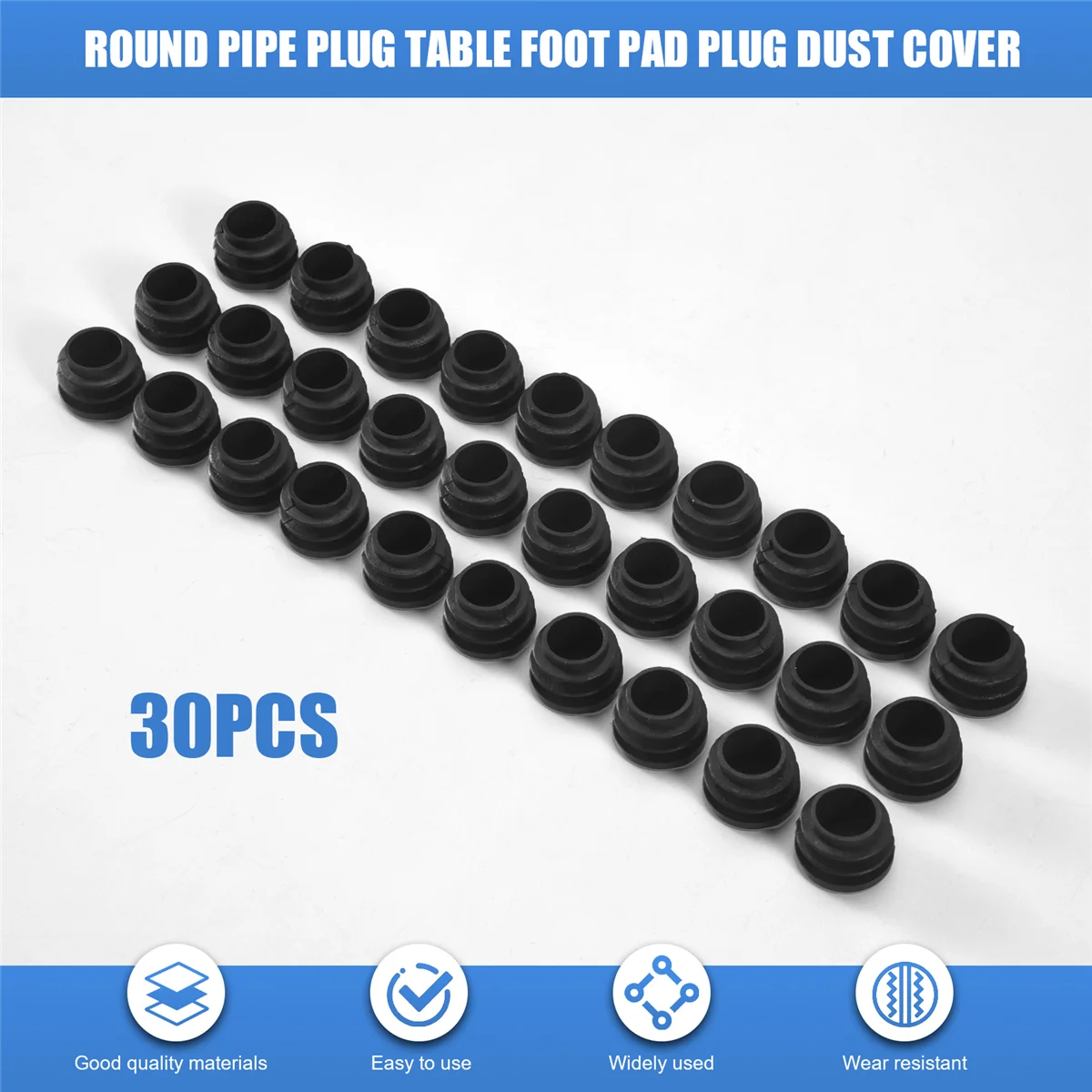 Round Table Chair Leg Tube Pipe Insert End Cap 19mm Dia 30pcs Black