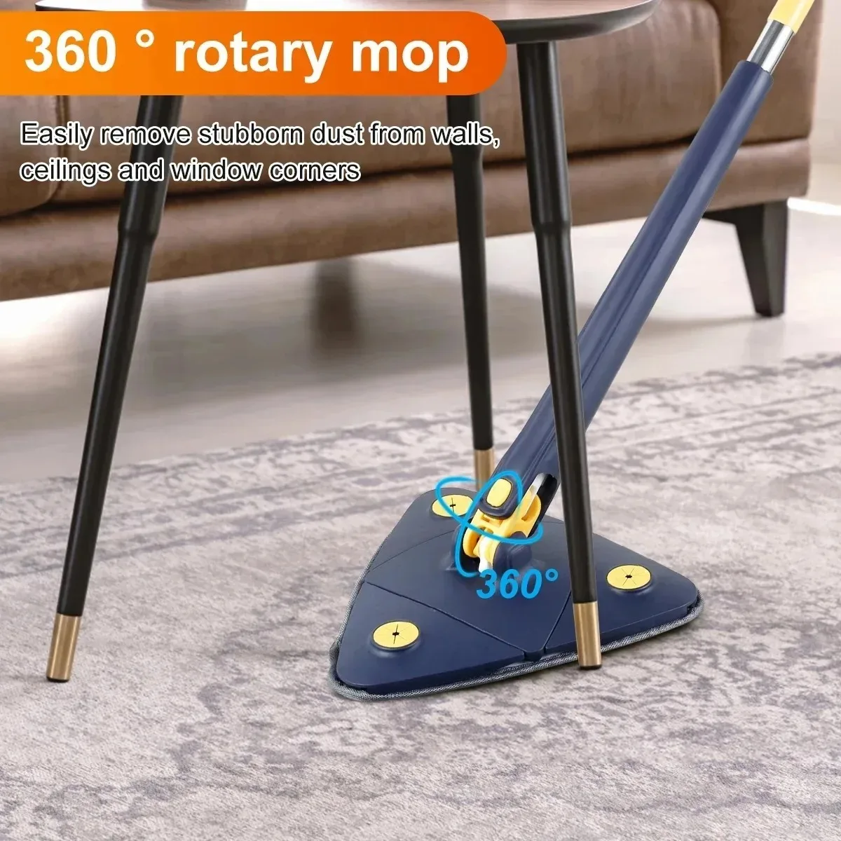 Cleaning Mop Cleaning Mop 360&deg; Rotatable Water Absorption Triangular Mop Foldable Automatic Water Squeezing Wall Cleaning 3 Cloth