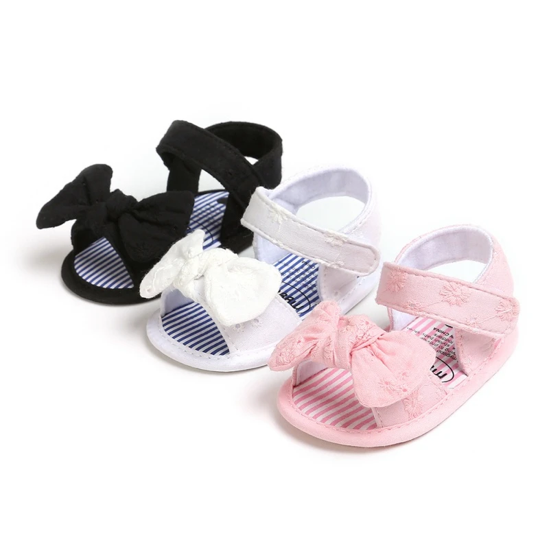 Newborn Infant Baby Boy Girl Shoes Summer Sandals Flower Embroidered Bow Casual Soft Bottom Non-Slip Breathable Baby Shoes 0-18M 1