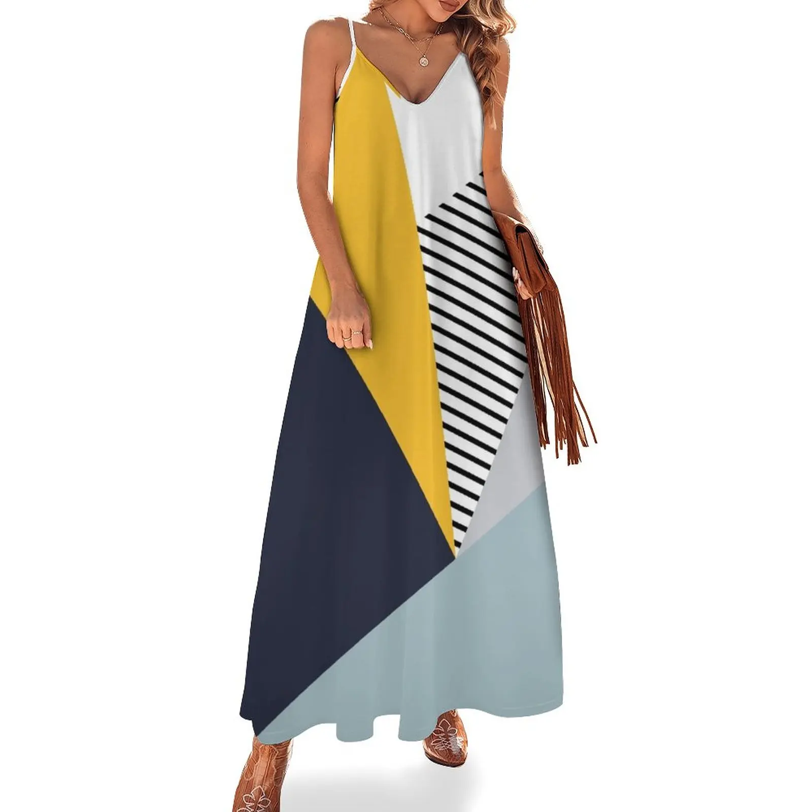 

Платье без рукавов с абстрактным геометрическим рисунком, роскошное женское вечернее платье, женская одежда, летние платья для женщин 2024