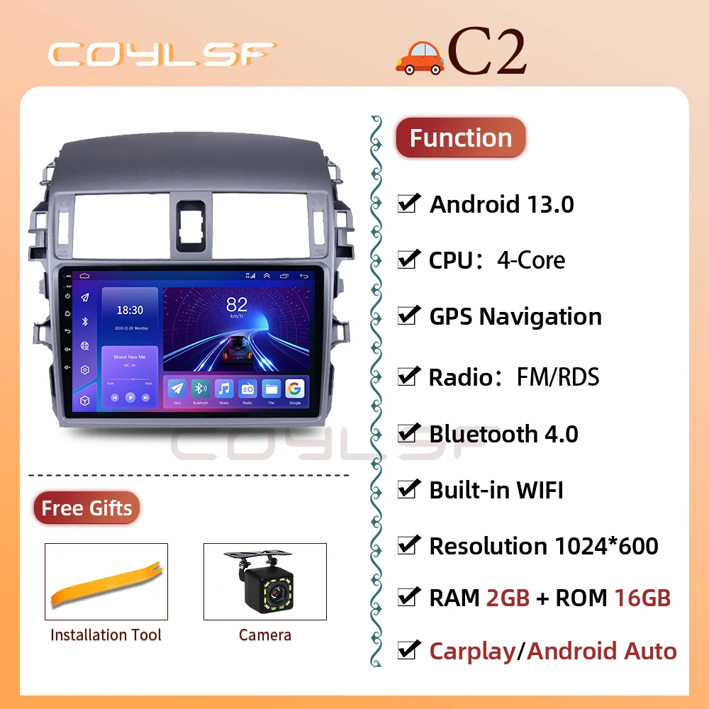 thumbnail image 1 of Android 13 Draadloze Carplay Android Auto Auto Radio para Toyota Corolla E140/150 2006 2007-2013 Gps Dsp reproductor Multimedia 2din 4, 1 of 5