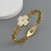New four-leaf clover white shell stainless steel gold-plated bracelet 18K, high quality waterproof couple bracelet, wife gift 1