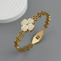 New four-leaf clover white shell stainless steel gold-plated bracelet 18K, high quality waterproof couple bracelet, wife gift 1